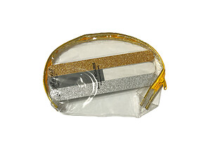 Gold Trim Large Zipper Cosmetic Bag & Gold & Silver Glitter Nail File Set