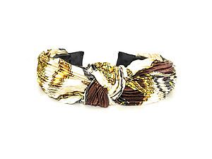 Brown Pleated Fabric Fashion Headband w/ Top Knot