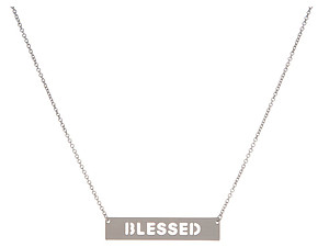 Silvertone Blessed Dainty Bar Pendant Necklace
