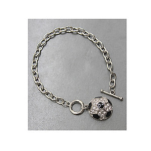 Crystal Accent Soccer Theme Chain Toggle Bracelet
