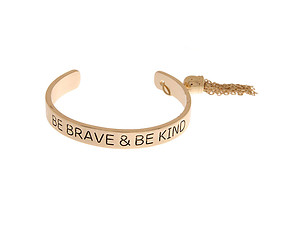 Goldtone Chic Be Brave & Be Kind Imprinted Chain Tassel Cuff Bracelet