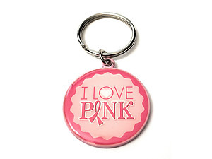 Pink Ribbon Key Chain w/ Metal Medallion Design on Back ~ Style 286D