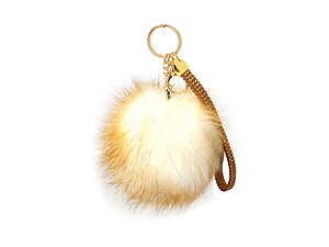 Brown Faux Fur Pom Pom and Suede Jeweled Hand Holder Keychain