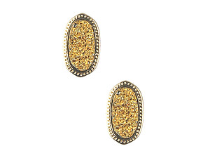 Gold Druzy Oval Faceted Lucite Stone Metal Frame Post Pin Earrings