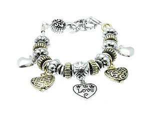 Silver & Goldtone Love Heart Link Bracelet