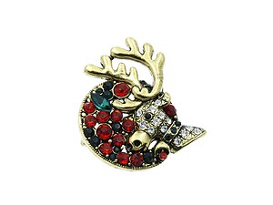 Christmas Reindeer Pin & Brooch with Gold Trim