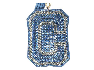 Blue Initial C Tassel Bling Faux Suede Stuffed Pillow Key Chain Handbag Charm