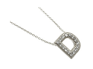 Crystal Stone Paved 'D' Initial Pendant Necklace in Silvertone
