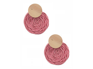 Colorful & Fun Round Wood Woven Cord Flower Post Pin Earrings