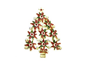Crystal Stone Christmas Poinsettia Pin and Brooch