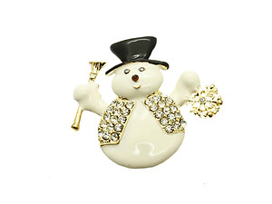 Goldtone Crystal Stone Paved Metal Snowman Pin and Brooch