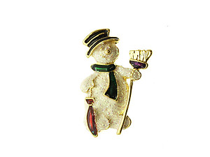 Glitter Coated Snowman Pin and Brooch in Gold Tone