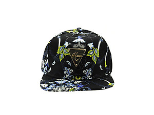 Black Fabric Floral Chain Adjustable Snapback Hat Cap for Men and Women