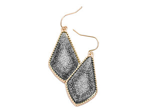 Gray & Worn Gold Glitter Geometric Dangle Fish Hook Earrings