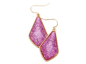 Lavender & Worn Gold Glitter Geometric Dangle Fish Hook Earrings