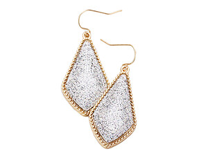 Silver & Worn Gold Glitter Geometric Dangle Fish Hook Earrings