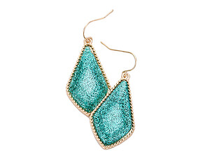 Turquoise & Worn Gold Glitter Geometric Dangle Fish Hook Earrings