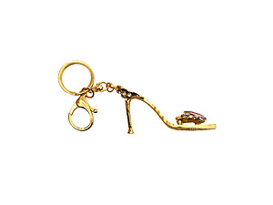 Red Crystal Stone Fashion High Heel Epoxy Goldtone Keychain