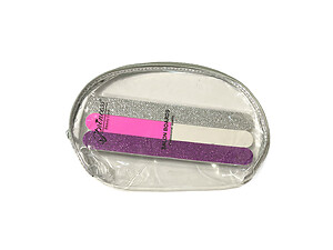 Silver Trim Large Zipper Cosmetic Bag & 3 Pack Purple/Silver Glitter Nail Set