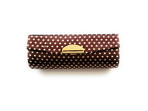 Brown Colorful Polka Dot Lipstick Case Holder w/ Mirror