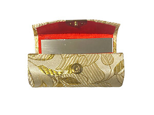 Gold Metallic Floral Print Lipstick Case Holder w/ Mirror