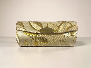 Gold Metallic Floral Print Lipstick Case Holder w/ Mirror