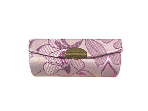Light Purple Metallic Floral Print Lipstick Case Holder w/ Mirror