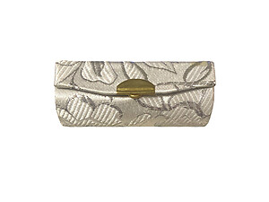 Silver Metallic Floral Print Lipstick Case Holder w/ Mirror