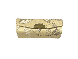 Beige Metallic Floral Print Lipstick Case Holder w/ Mirror