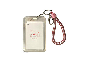 Light Pink Transparent Hard Plastic ID Badge Holder & Key Chain