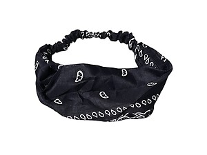 Dark Blue Paisley Wide Headband Hair Accessory w/ Elastic Back