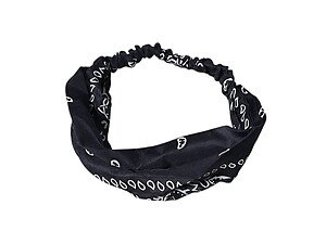 Dark Blue Paisley Wide Headband Hair Accessory w/ Elastic Back