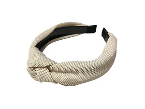 Beige Wide Textured Fabric Fashion Headband w/ Knot