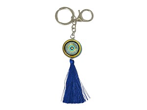 Colorful Evil Eye Metal Keychain with Blue Tassel