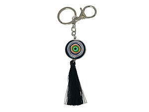 Colorful Evil Eye Metal Keychain with Black Tassel