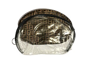 Dark Brown & Clear 2 Piece Large Vinyl Zipper Cosmetic Bag Set