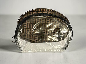 Dark Brown & Clear 2 Piece Large Vinyl Zipper Cosmetic Bag Set