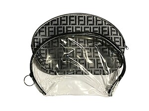 Gray & Clear 2 Piece Large Vinyl Zipper Cosmetic Bag Set