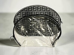 Gray & Clear 2 Piece Large Vinyl Zipper Cosmetic Bag Set