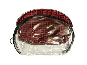 Red & Clear 2 Piece Large Vinyl Zipper Cosmetic Bag Set