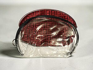 Red & Clear 2 Piece Large Vinyl Zipper Cosmetic Bag Set