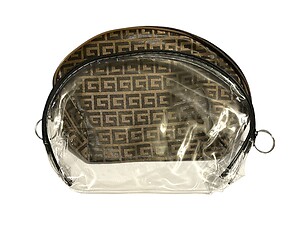 Dark Brown & Clear 2 Piece Large Vinyl Zipper Cosmetic Bag Set