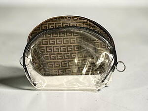 Dark Brown & Clear 2 Piece Large Vinyl Zipper Cosmetic Bag Set