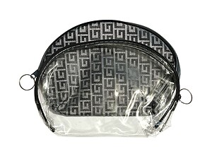 Gray & Clear 2 Piece Large Vinyl Zipper Cosmetic Bag Set