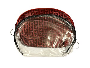 Red & Clear 2 Piece Large Vinyl Zipper Cosmetic Bag Set