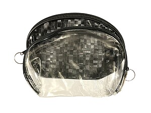 Black Metallic Look & Clear 2 Piece Large Zipper Cosmetic Bag Set