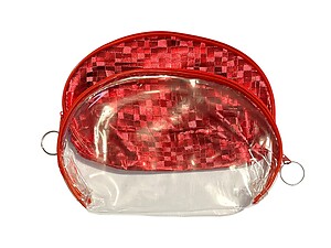 Red Metallic Look & Clear 2 Piece Large Zipper Cosmetic Bag Set