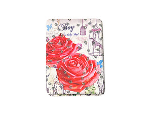 Rose Theme Double Compact Mirror w/ Crystal Stones