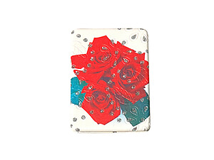 Rose Theme Double Compact Mirror w/ Crystal Stones
