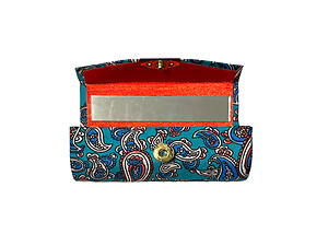 Turquoise Paisley Design Lipstick Case Holder w/ Mirror